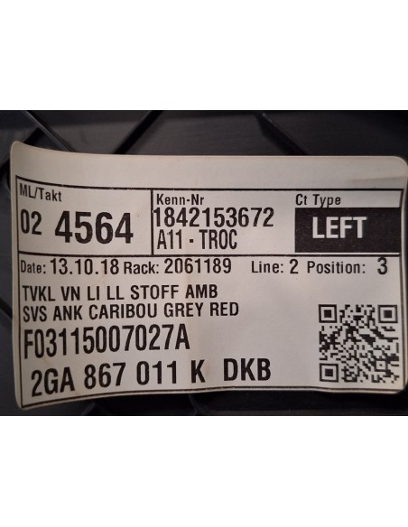 [100299] GUARNECIDO PUERTA DELANTERA IZQUIERDA - VOLKSWAGEN T-ROC (01/2017 - 12/2020)