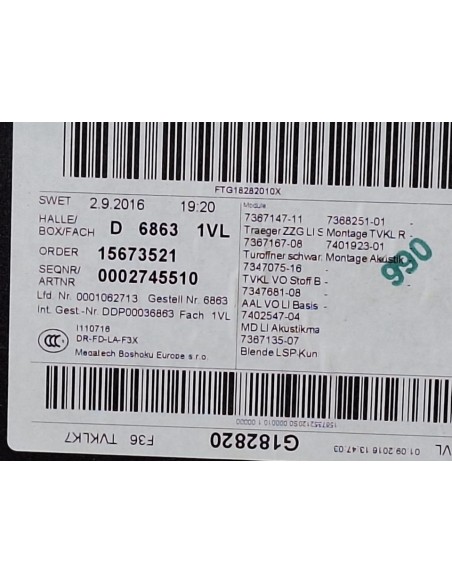 [101962] GUARNECIDO PUERTA DELANTERA IZQUIERDA - BMW SERIE 4 GRAN COUPE (F36)